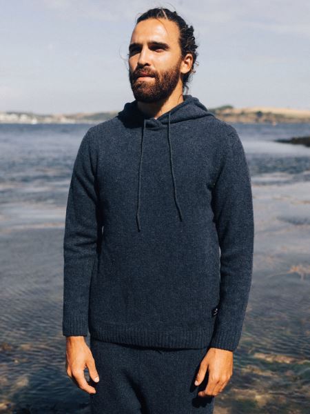 Finisterre Columba Stickad Hoodie Indigo