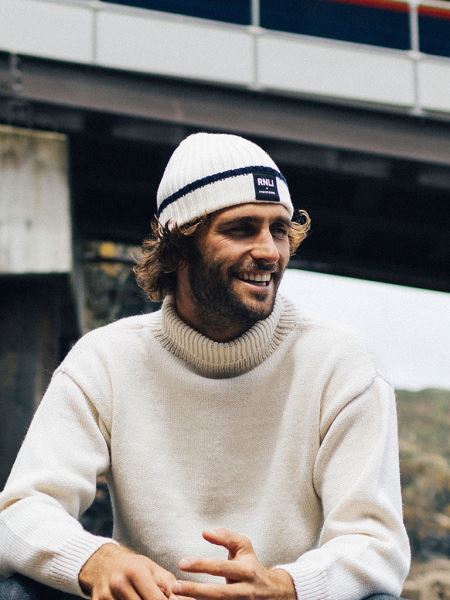 Finisterre Ecru/marinan Rnli Fisherman Beanie