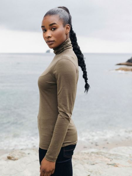 Zephyr Merinoull Rullhals Baslager Finisterre Oliv