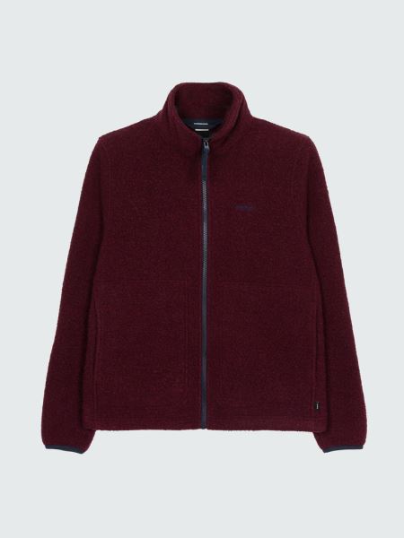 Budock Ull Blixtlås Genom Fleece Mörk Vinröd Finisterre