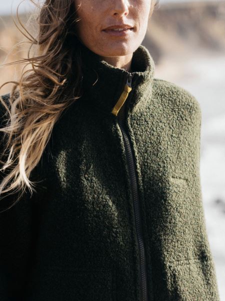 Budock Ull Dragkedja Genom Fleece Mörk Oliv Finisterre